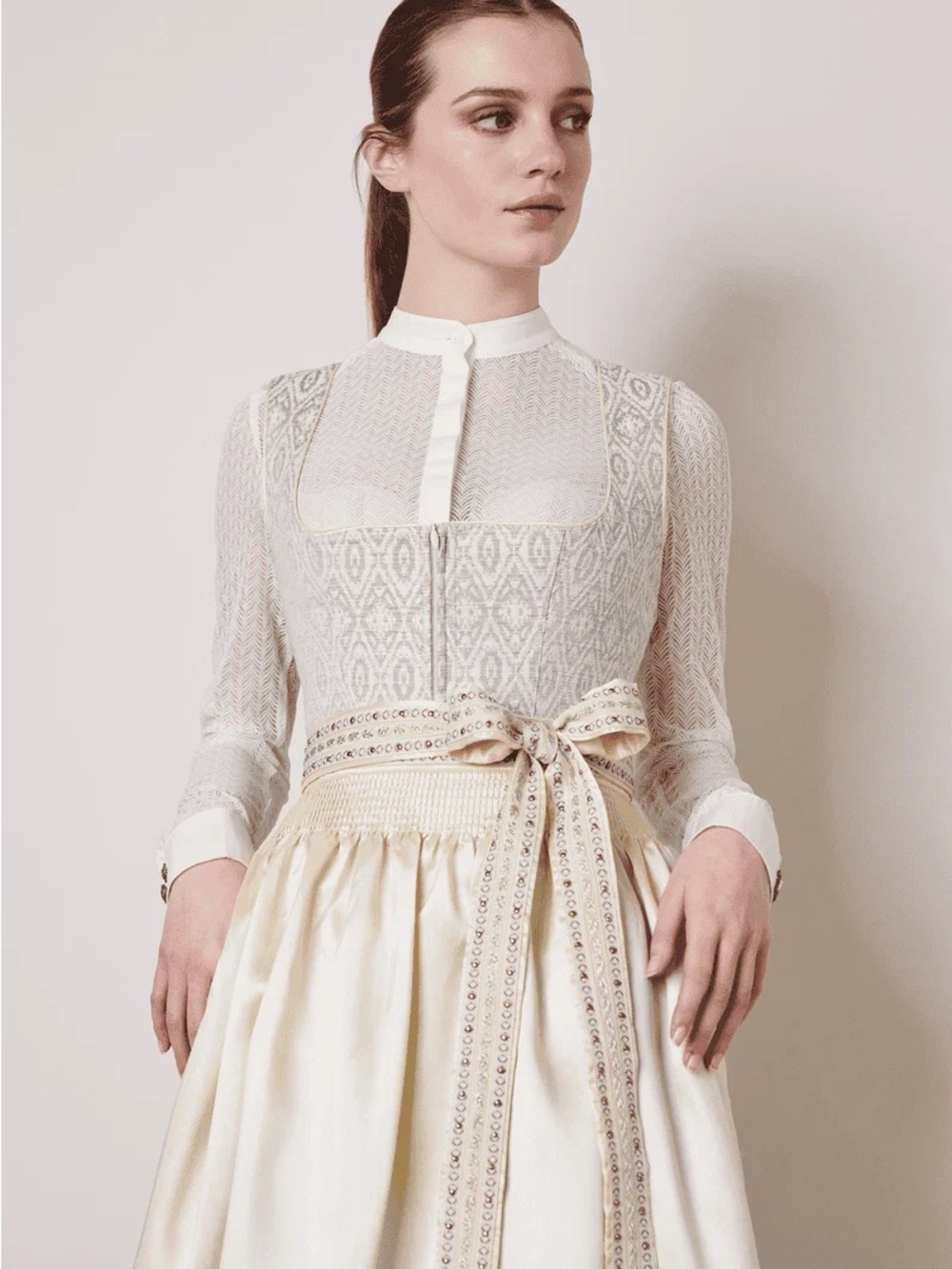 NWT Kruger Araminta Dirndl Dress with Cream Satin Apron with Embroidered Sash